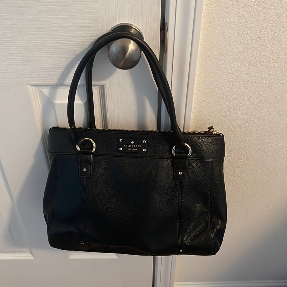 Black leather Kate Spade Tote with duster